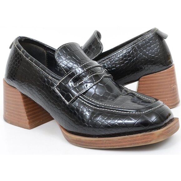 Urban Outfitters Lucy Croc Shiney Slip-on Faux Leather Loafer Block Heel Size 7 - Picture 12 of 14